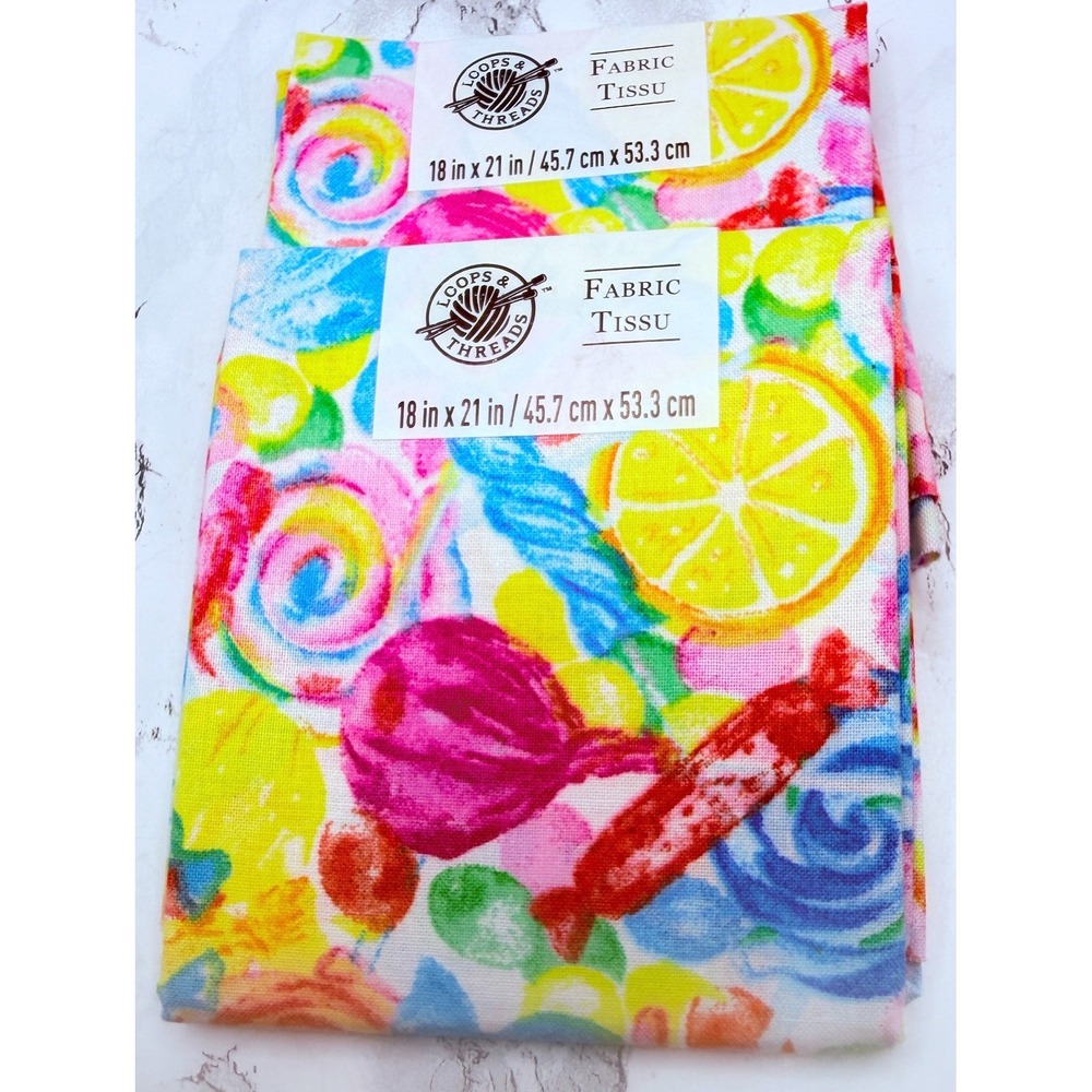Loops & Threads 2 Matching Cotton Fat Quarters Candy Fruit Print 18x21 New